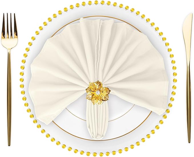 SuperO Set of 120 Cloth Napkins 17 x 17 Inch, Polyester Solid Washable Dinner Napkins with Hemmed Edges,Great for Restaurant, Wedding and Party(Ivory)