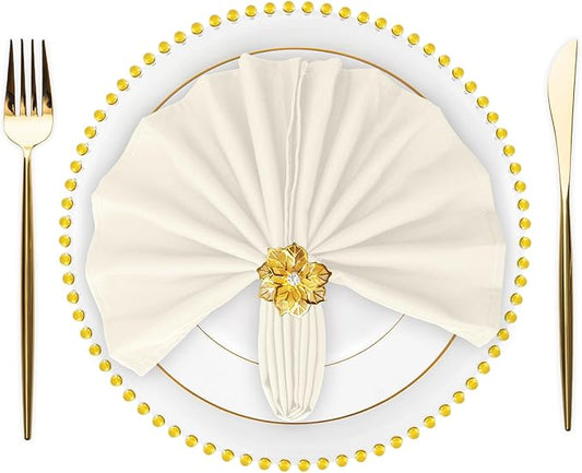 SuperO Set of 120 Cloth Napkins 17 x 17 Inch, Polyester Solid Washable Dinner Napkins with Hemmed Edges,Great for Restaurant, Wedding and Party(Ivory)
