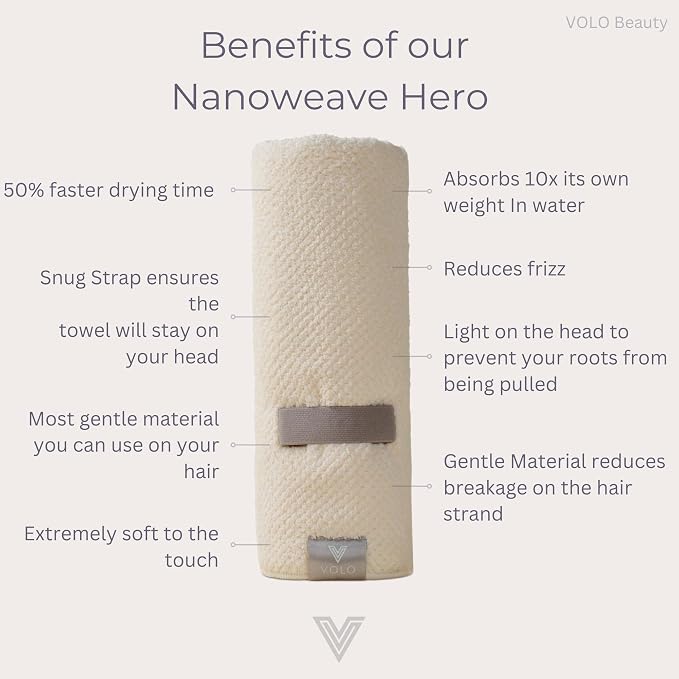 VOLO Hero Hair Towel – Ultra Soft Nanoweave™ Microfiber, Super Absorbent Quick Dry, Reduces Dry Time 50%, Anti-Frizz & Breakage, Secure Snug Strap, Large Wrap for All Hair Types - Cloud Pink