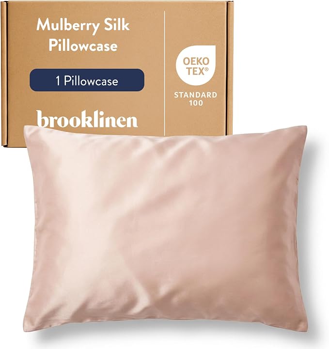 Brooklinen Mulberry Silk Pillowcase – 100% Pure Silk Pillow Case, Soft & Durable, Anti-Friction Comfort, Hight Quality Smooth Texture – Machine Washable & Breathable – Standard Size (Blush)