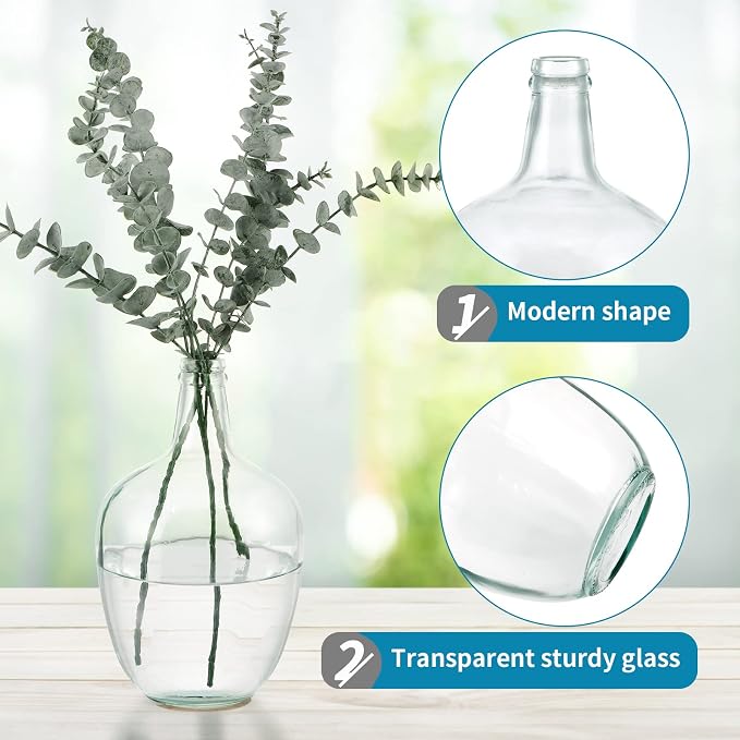 MDLUU Glass Jug Vase 10" Tall, Clear Flower Vase, Decorative Bottle Vase for Dining Room, Bedroom, Bathroom, Mantel