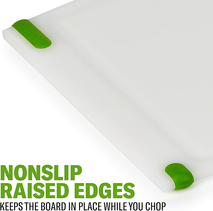 GoodCook Touch Cutting Board Polypropylene Reversable with Juice Groove and Non-Skid Silicone Feet, 10 x 15-Inch, White