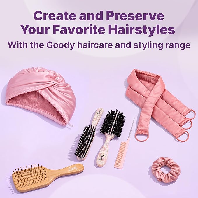 Goody Reversible Satin & Microfiber Turban, Day to Night Styling, Dual-Sided Microfiber Hair Towel Wrap for Quick-Drying, Satin Bonnet for Frizz-Control, For All Hair Types, Gift for Women & Girls