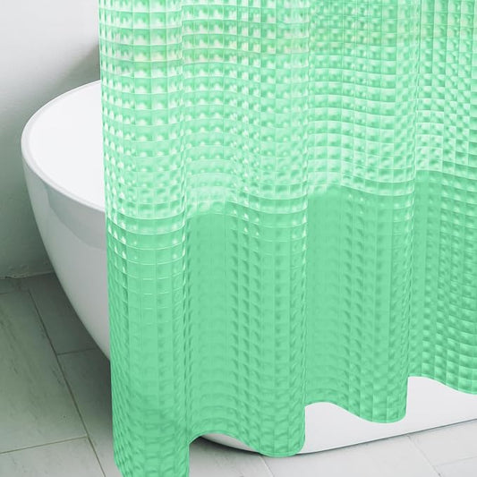 Green 3D Crystal Plastic Shower Curtain Liner, 72x72 Inch Thin Lightweight Ice Cube Plastic Bathroom Shower Showroom Inner Curtain with Rustproof Metal Grommet Holes and Weighted Magnets