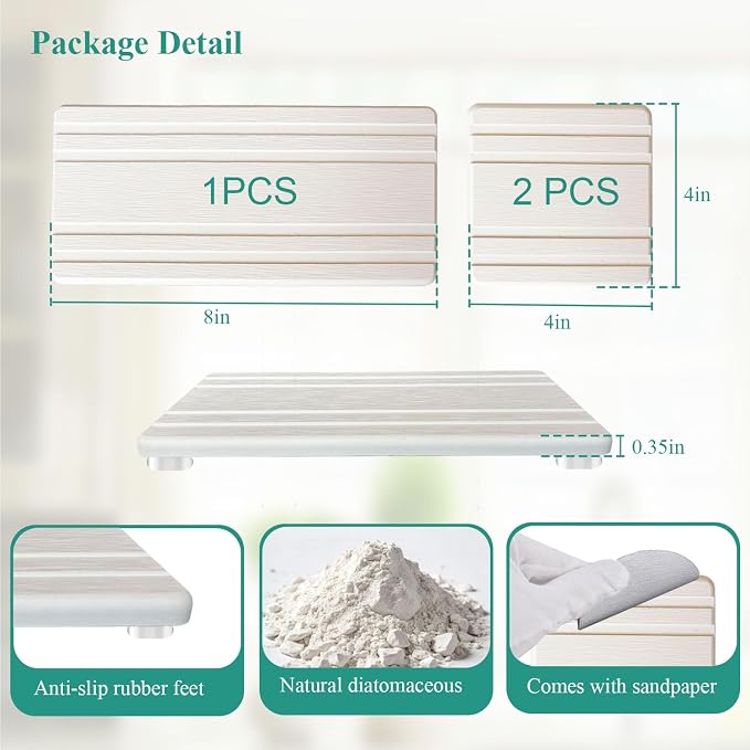 3PCS Water Absorbing Stone Tray, Quick Drying Diatomite Stone Sink Tray, Water Absorbent Diatomite Coasters for Kitchen Sink, Bathroom Counter Hand Soap Dish Toothbrush Holders