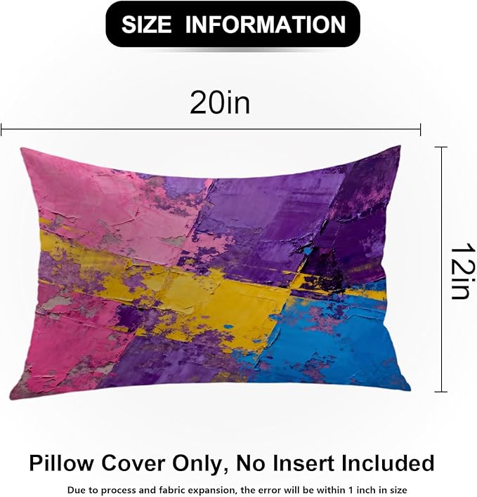 Shrahala Pink Art Watercolor Decorative Throw Pillow Cover, Purple Abstract Fuchsia Lumbar Pillowcase Blended Double-Sided No Inserts for Bedroom Living Room Set of 2 (12 x 20 in)