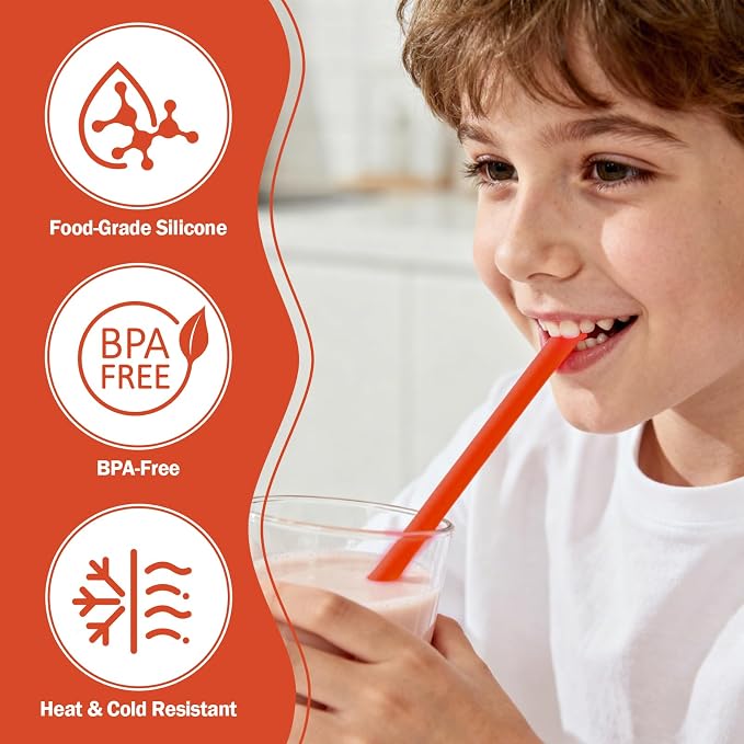 6 Pack Reusable Silicone Straws Compatible with Stanley 40oz 30oz 20oz Tumblers, 12.2" Long x 0.374" Diameter BPA-Free Drinking Straws with 2 Cleaning Brushes, Flexible Cuttable Teeth-Friendly