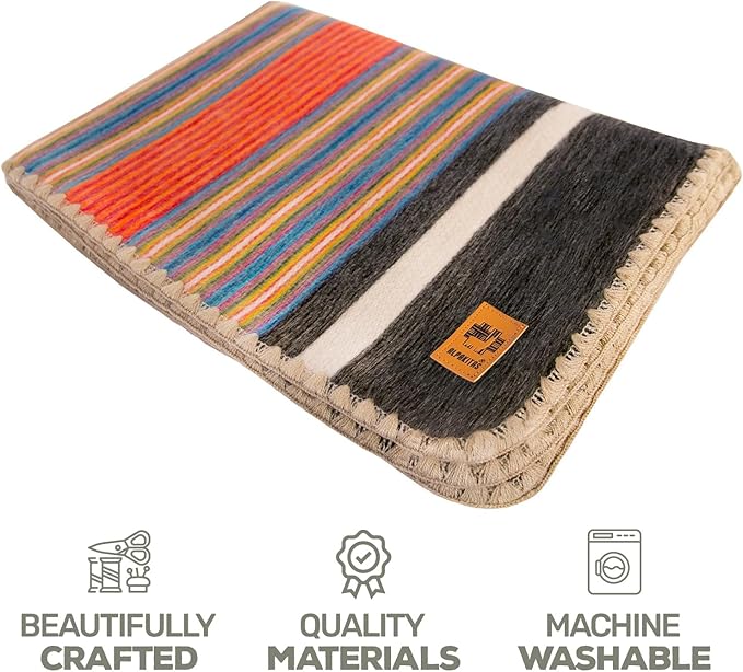 ALPAKITAS Alpaca Wool Blanket - Throw Bed Blanket - Alpaca Throw Blanket - Best Gift & Warm Blanket, Lightweight, Couch Blanket or Camp - Outdoor Blanket - 64 x 45 Inches (Orange & Blue)