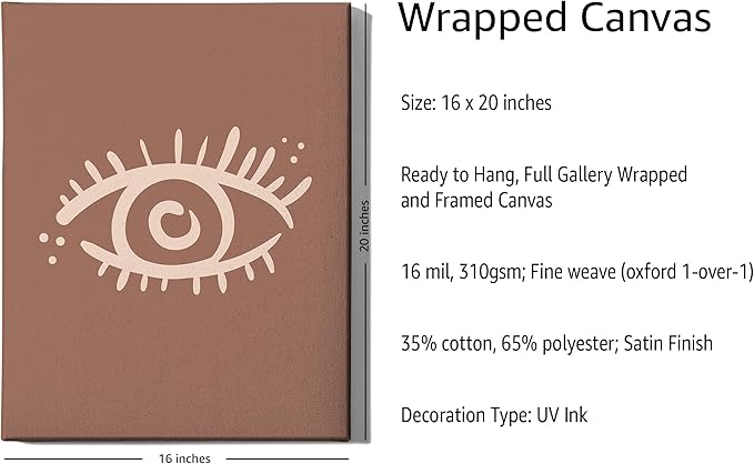 Mystical Evil Eye Wrapped Canvas Wall Art Nazar Protection Symbol Earth Tones Terracotta 16x20 Inch Gallery Stretched Spiritual Home Art Decor