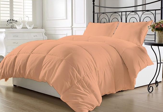 Luxurious and Hypoallergenic 600 Thread Count 1 Piece Down Alternative Comforter 100% Egyptian Cotton Solid (Twin/Twin XL, Peach)