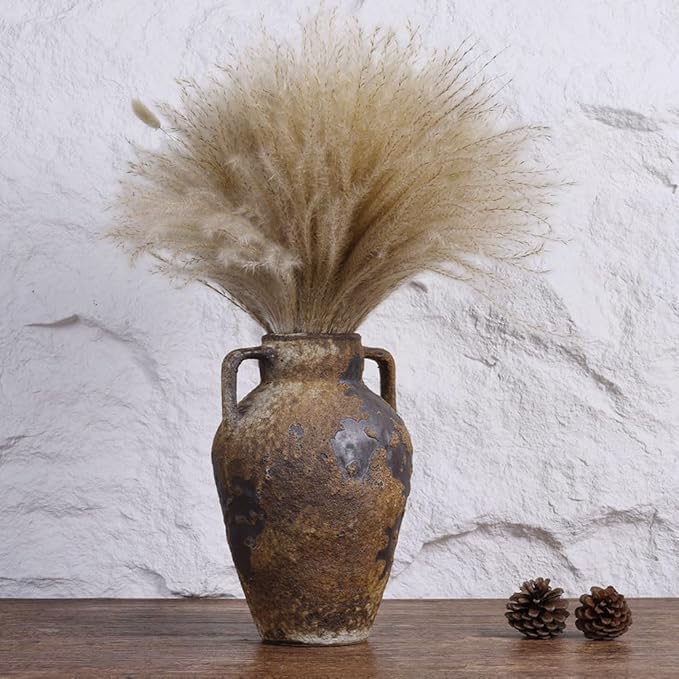 Wabi Sabi Rusty Vintage Vase, 10" Tall Wabi Sabi Decor Rustic Farmhouse Pottery Vase for Centerpiece, Textured Pottery Flower Vases for Home Decorative, Table, Living Room, Bedroom, Bathroom, Kitchen
