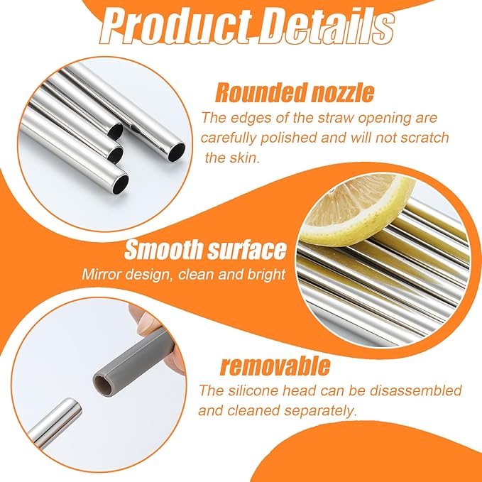 Reusable Straws Set, 20 Pcs Silicone Straws Cover & Stainless Steel Straws Suit, Anti Wrinkle Straw, Metal Straw, Aesthetic, Eco-Friendly, Easy to Clean, Straws for Every Beverage Experience