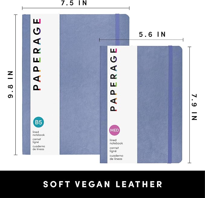 PAPERAGE Softcover Lined Journal Notebook (Periwinkle), 160 Pages, Medium College Ruled Notebook, 5.6 inches x 7.9 inches - 100 GSM Thick Premium Paper, Leather Journal for Home, Work & School