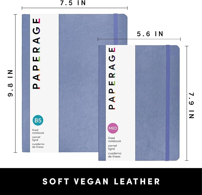 PAPERAGE Softcover Lined Journal Notebook (Periwinkle), 176 Pages, Large B5 College Ruled Notebook, 7.6 inches x 10 inches - 100 GSM Thick Premium Paper, Leather Journal for Home, Work & School