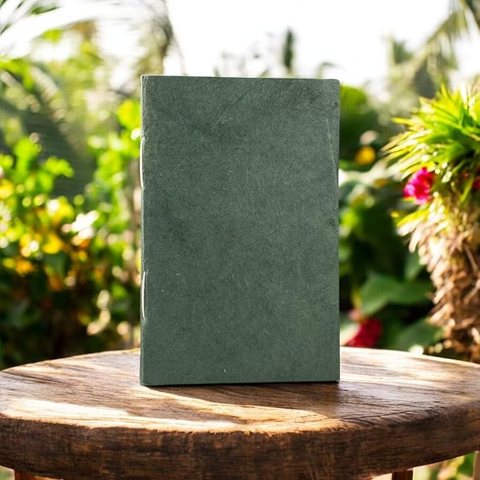 Nepali Companion Notebook with Handmade Paper and Vegetable-Dyed Cover, Vintage 5.5x8.5 inch Composition Notebook for Office, School, and Home, Handcrafted in Nepal (Medium, Sage)