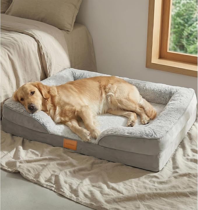 Orthopedic Dog Bed,Waterproof Memory Foam Dog Bed with Washable Removable Cover, Featuring Waterproof Lining and Non-Slip Base,Bolster Dog Couch,Suitable for Use with Dog Crate and Indoors.