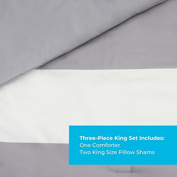LINENSPA All Season Hypoallergenic Down Alternative Microfiber Comforter, California King, Gray/White