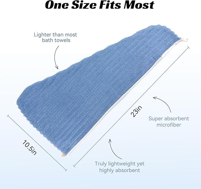 Microfiber Hair Towel Wrap for Women, Soft Lightweight Quick Dry Turban, Drying Hair Towels for Women, Hair Drying Towel with Button for Curly & Long Hair - Blue (Note: This model is ultra-slim.)