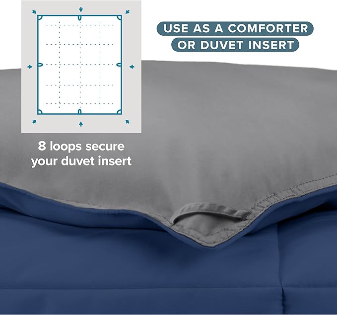 Bare Home Comforter - Twin/Twin Extra Long - Reversible Colors - Goose Down Alternative - Ultra-Soft - Premium 1800 Series - All Season Warmth - Bedding Comforter (Twin/Twin XL, Dark Blue/Grey)