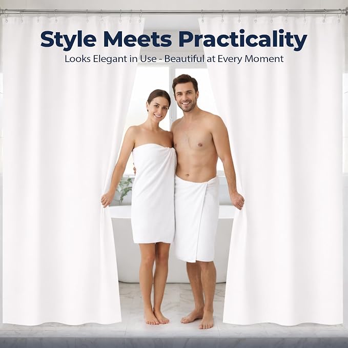 Epica Shower Curtain – Strongest Heavy-Duty Clear Vinyl 72x72 Shower Curtain Liner – Stain & Soap Scum Resistant with Rust-Proof Metal Grommets (White)