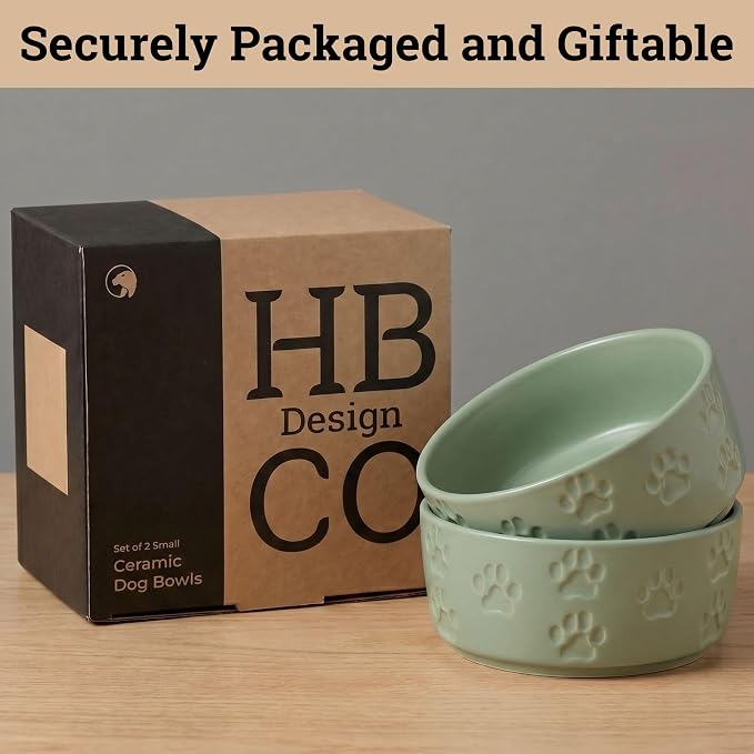 Ceramic Dog Bowl Set of 2 with Anti-Skid Base - 5" Wide x 2" Tall Ceramic Dog Bowls for Small Dogs - 2 Cup Capacity Food and Water Bowls for Dogs - Rubber Bottom Pet Bowl Set of 2 for Small Pets