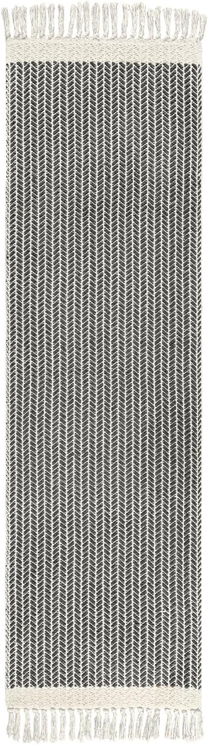 Lahome Belle Boho Hallway Runner Rug, 2x7 Kitchen Runners Rug Washable Bath Rugs for Bathroom Woven Cotton with Tassels, Farmhouse Carpet Non Shedding Grey Rugs for Bedroom Laundry