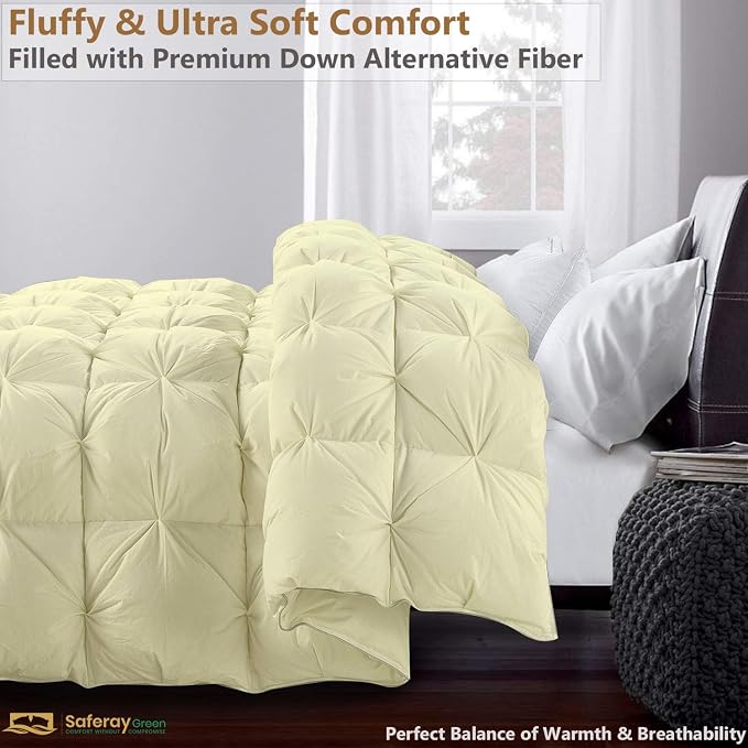 Oversized California King Down Alternative Comforter 108x98 Inch Ivory – 500 GSM Ultra Soft Breathable, Luxury Pintuck Pinch Pleat, All Season Duvet Insert with Corner Tabs, Machine Washable