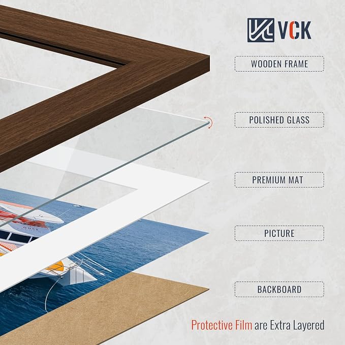 VCK 11x17 Picture Frames Brown 3 Pack, Wide Border Wood, Tempered Glass, Display 9x15 Photo with Mat or 11 x 17 without, for Home, Office, Gallery, Woodgrain Series, Wall Hanging