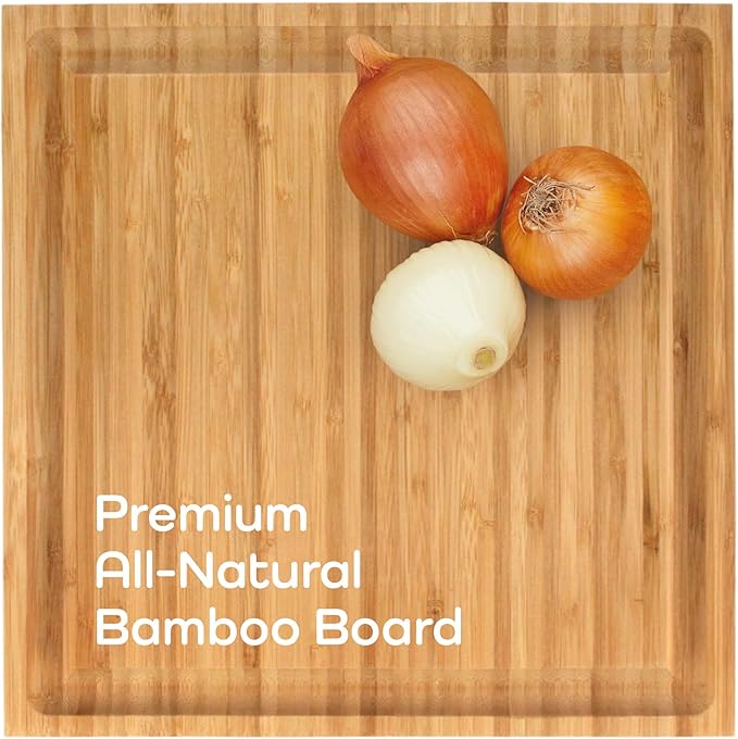 BambooMN Bulk Wholesale Premium Bamboo Grooved Cutting Board - 11" x 11" x .75" - 1 Piece