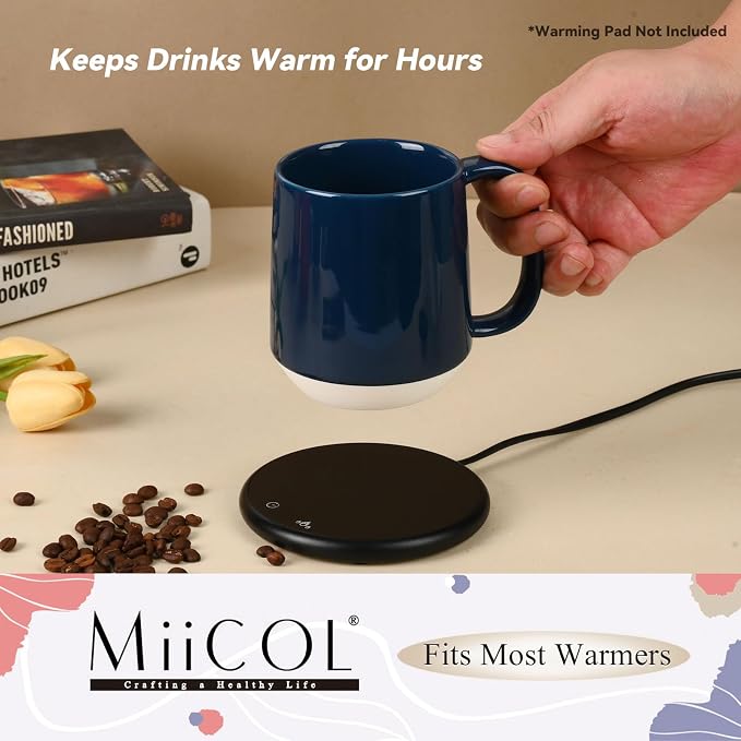 Miicol Ceramic Coffee Mug, 16 oz Large Coffee Cup, Tea Mug with Handle, Flat Bottom Mug for Men, Women, Office, Microwave and Dishwasher Safe, Multi-Color, Deep Ocean Blue