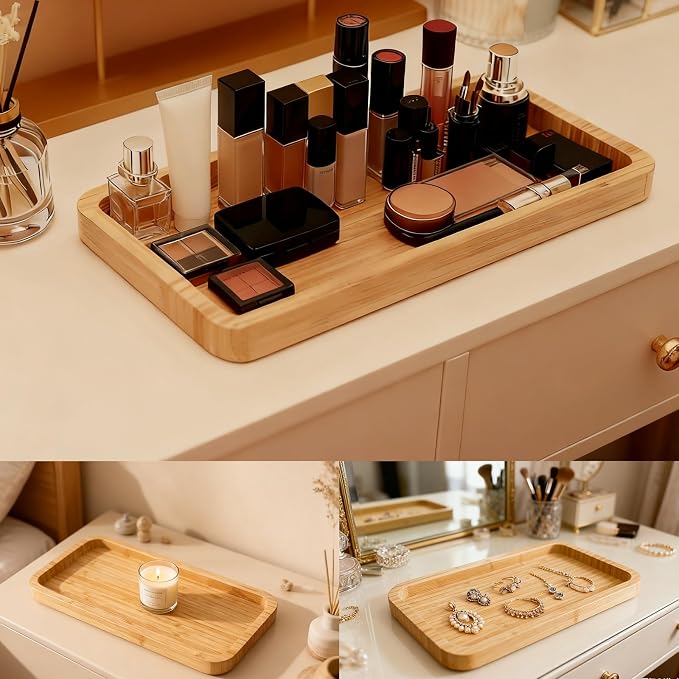 Bamboo Vanity Bathroom Tray for Counter, Bamboo Tray for Bathroom, Toilet Tank, Perfume 11.8L x 5.9W x 0.8H inch (Bamboo)