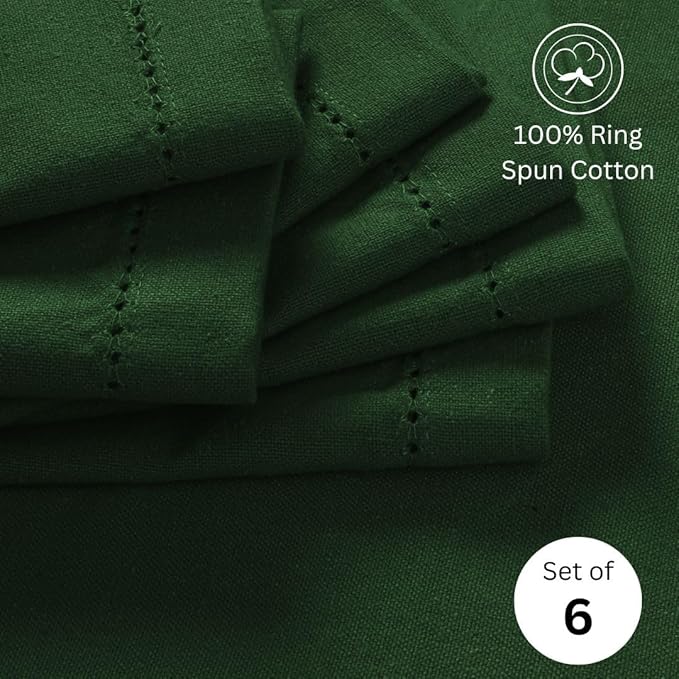 Hemstitch Dinner Napkins 100% Cotton Set of 6 - for Dining Weddings Parties Restaurants Holidays Easter Everyday Use - Soft Durable Washable Table Napkins - 18x18 Inch Cloth Napkins Green