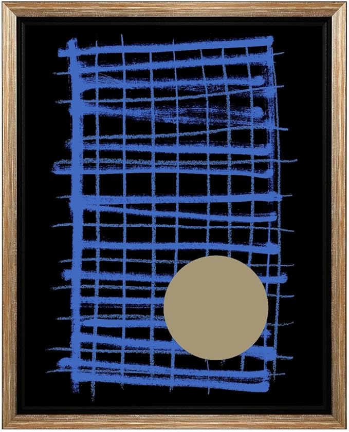 Monem Art Blue Grid Abstract Geometric Print - Modern Minimalist Art Poster - Wall Decor for Living Room, Bedroom or Office - 16x20 Silver Framed CANVAS Wall Art by Mareike Bohmer