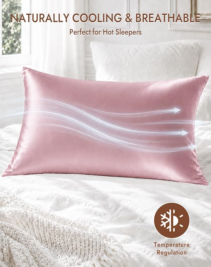 SilkSilky 100% Pure Organic Mulberry Silk Pillowcase for Hair & Skin, Both Sides Grade 6A Pillow Cases with Hidden Zipper, Breathable Cooling Silk for Beauty Sleep (King 20''x36'', PaleMauve)