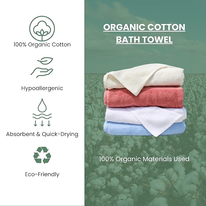 ORGANIC TEXTILES 100% Organic Cotton Bath Towel (Natural), GOTS Certified, Highly Absorbent, Skin Sensitive, Plush Soft and Luxurious, Machine Washable, Premium Design, Durable