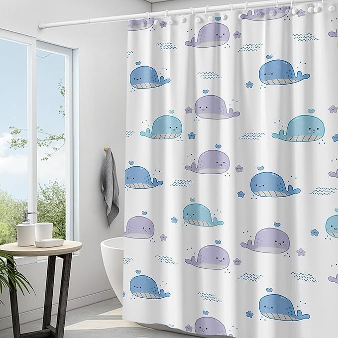 Plastic Shower Liner - Premium EVA 5G Shower Curtain Liner with Rustproof Grommets and 3 Weighted Magnets, Waterproof Shower Curtains for Bathroom (Baby Whale, 72" x 72")