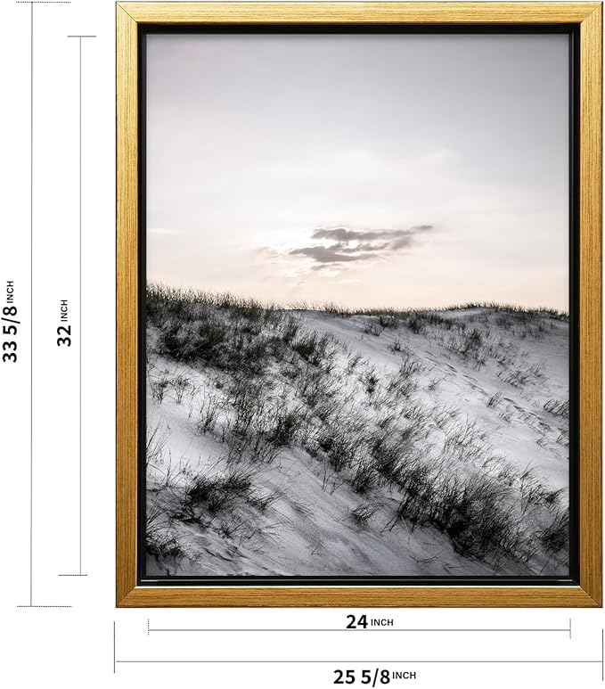 Monem Art Snowy Sand Dunes Landscape Print - Minimalist Winter Nature Poster - Wall Decor for Living Room, Bedroom or Office - 24x32 Gold Framed CANVAS Wall Art by Mareike Bohmer