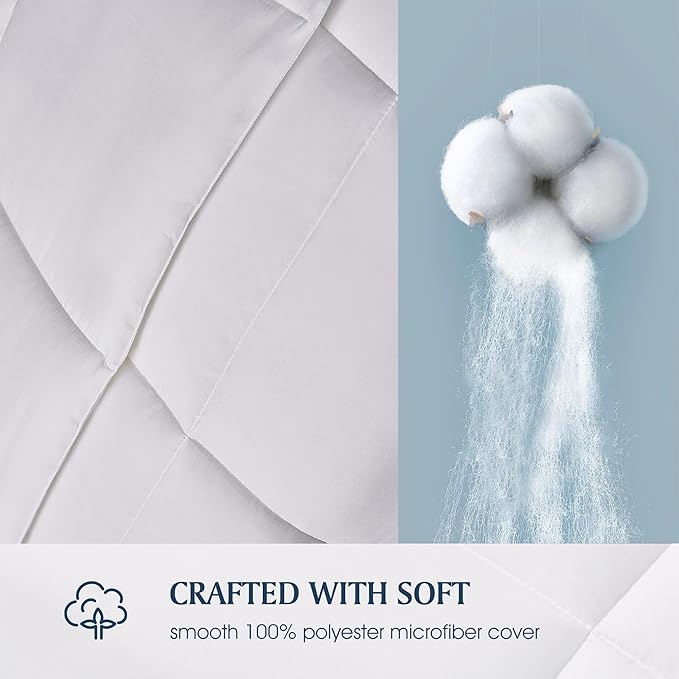 Blue Ridge Home Fashions Microfiber Light Weight Solid Down Alternative All Season Comforter - Hypoallergenic Polyester Fill, Full-Queen, White