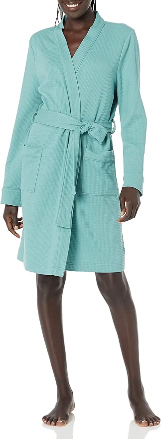 Amazon Essentials Women's Lightweight Cotton Waffle Mid-Length Bathrobe (Available in Plus Size)