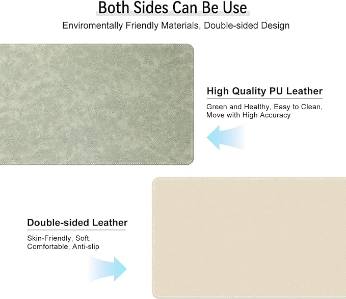 Imitation Crazy Horse Leather Desk Mat - Waterproof Desk Pad - Ideal for Large Mouse Pad and Desk Mats on Top of Desks (Light Green+White, 25"*13")