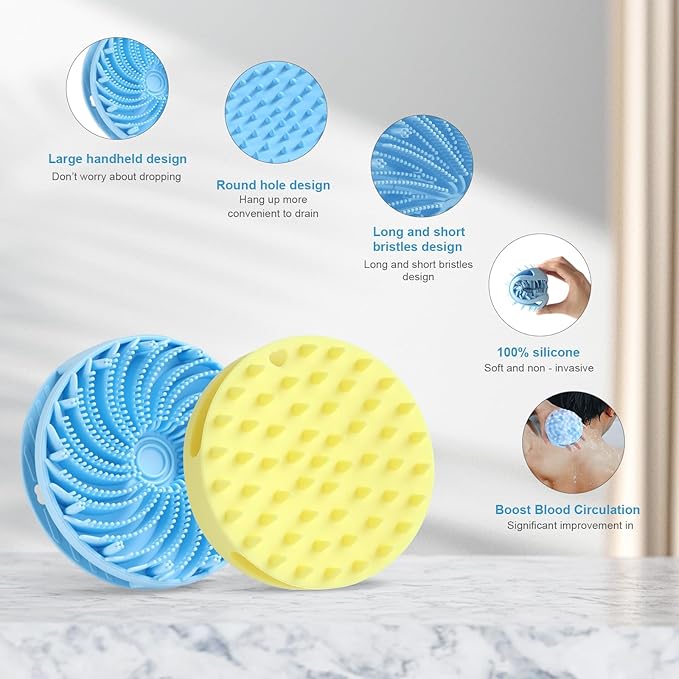 Upgraded Version Silicones Body Scrubber,Double-Sided Design Body Brush Silicone Body Scrubber Exfoliating Body Brushes for Suitable Showering All Skin Types,Environmentally Friendly Silicone loofah