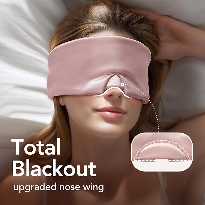 LitBear Silk Sleep Mask for Women, Adjustable 100% Mulberry Silk Sleeping Eye Mask for Side Sleeper, Total Blackout Eye Cover for All Night Sleep, Travel, Office, or Napping (Pink)