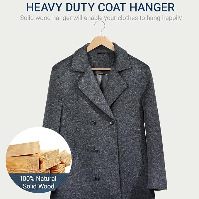 Amber Home 30 Pack Wooden Coat Hangers, Natural Wood Suit Hangers with Non-Slip Pant Bar, Clothes Hangers for Closet Organization, Shirts, Jackets, Dresses, and Pants (Natural, 30)
