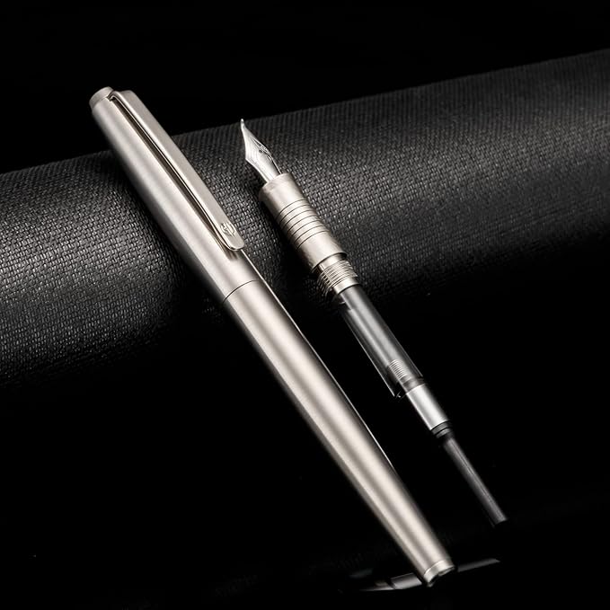 Lanxivi Stainless Steel Fountain Pen Bent Nib Art Drawing Calligraphy Fude Pen Metal Box