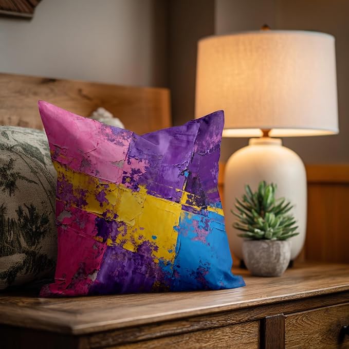 Shrahala Pink Art Watercolor Decorative Couch Cover, Purple Abstract Fuchsia Square Throw Pillows Blended Double-Sided No Inserts for Bedroom Living Room Set of 2 (18 X 18 in)