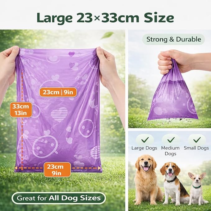 BPI Certified Compostable Dog Poop Bags 300 Count, Extra Thick Leak-Proof Pet Waste Bags, ASTM D6400 Biodegradable, 9 x 13 Inches for Small & Large Dogs