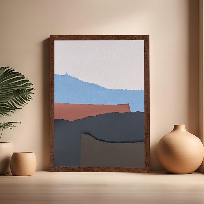 Monem Art Abstract Mountain Landscape Collage Print - Minimalist Scandinavian Art Poster - Wall Decor for Living Room, Bedroom or Office - 16x20 Brown Framed Wall Art by Mareike Bohmer