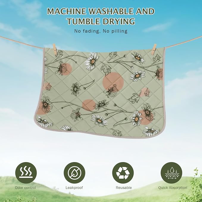 IEUUMLER Washable Pee Pads for Dogs, 2 Pack Non-Slip & Waterproof Pack Whelping Pad, Reusable Washable Puppy Potty Training Pad with Fast Absorbent for Playpen EU007 (Grass Green Daisy, 36"X24"-2pcs)