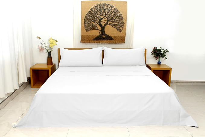Organic Cotton Long Staple Silky Soft Single Pick Sateen Bed Sheet Set - Luxurious & Premium Hotel Quality - GOTS Certified - Solid Dyed (White, King (U.S. Standard))