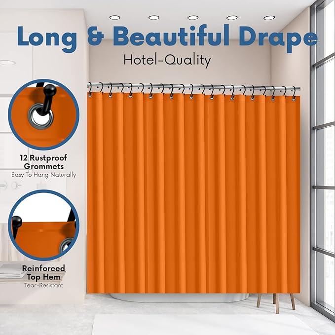 No Smell Shower Curtain Liner 72x72 Orange - PEVA Plastic Shower Curtain for Bathroom, PVC-Free Waterproof Orange Shower Liner with Metal Grommets and Magnet-Weighted Bottom Hem - Washable Liner